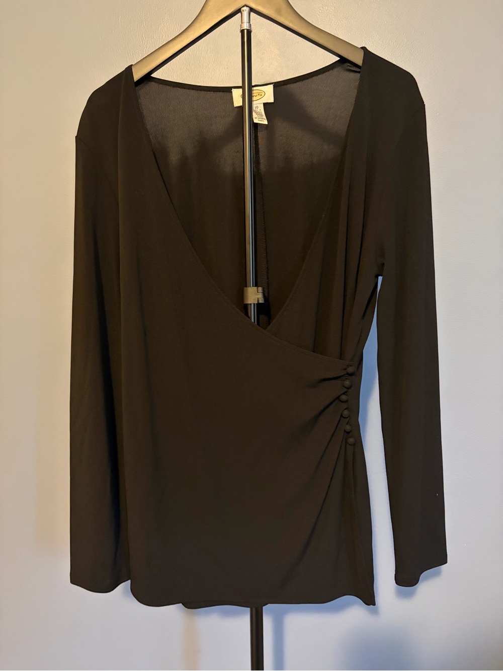 Talbots Black Wrap-Style Long Sleeve Top